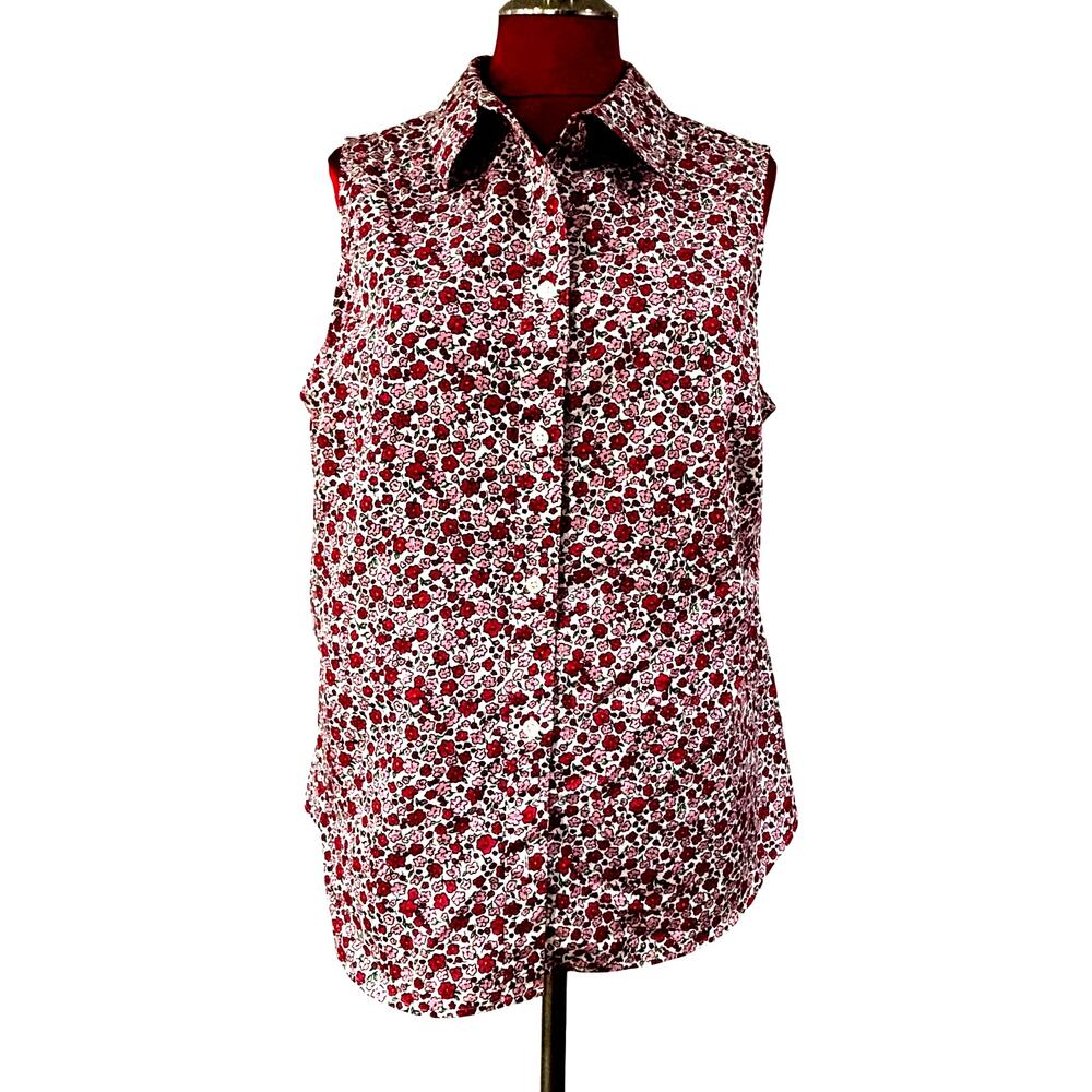 Basic Editions Size 18W sleeveless blouse pink floral cotton poly blend top